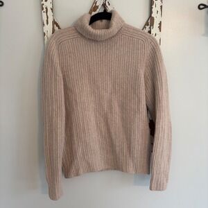 Buck Mason Wool Cashmere Ribbed Turtleneck Sweater Beige Oatmeal Sz M Fitted